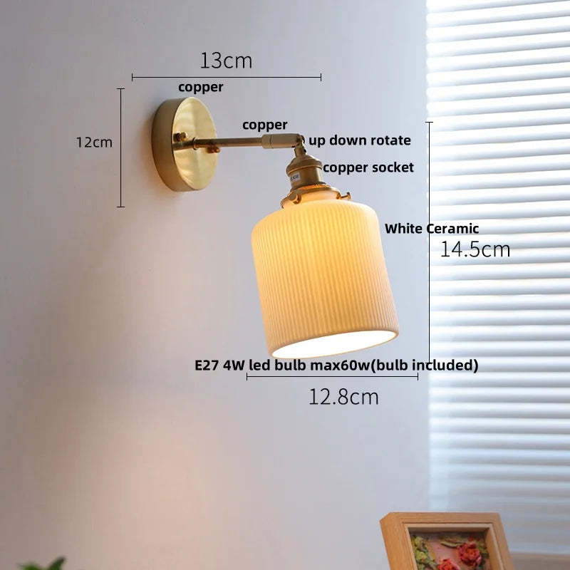 Afralia™ White Ceramic LED Wall Sconce with Pull Chain Switch, Rotating Design