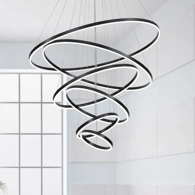 Afralia™ Circle Ring Art Chandelier for Duplex Villa Staircase Hall Living Room