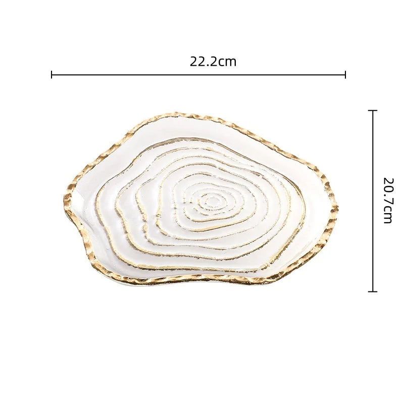 Afralia™ Gold Foil Glass Tray Geometric Fruit Plate Home Decor Accessory