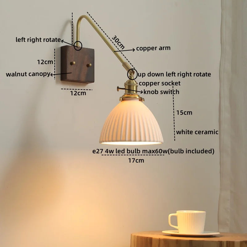 Afralia™ Walnut Copper LED Wall Lights Modern Bedside Lamp Applique Da Parete