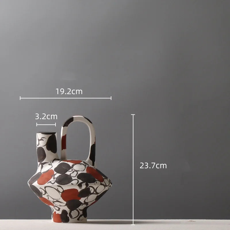 Afralia™ Geometric Graffiti Ceramic Vase with Handles for Home Decor and Floral Arrangements.