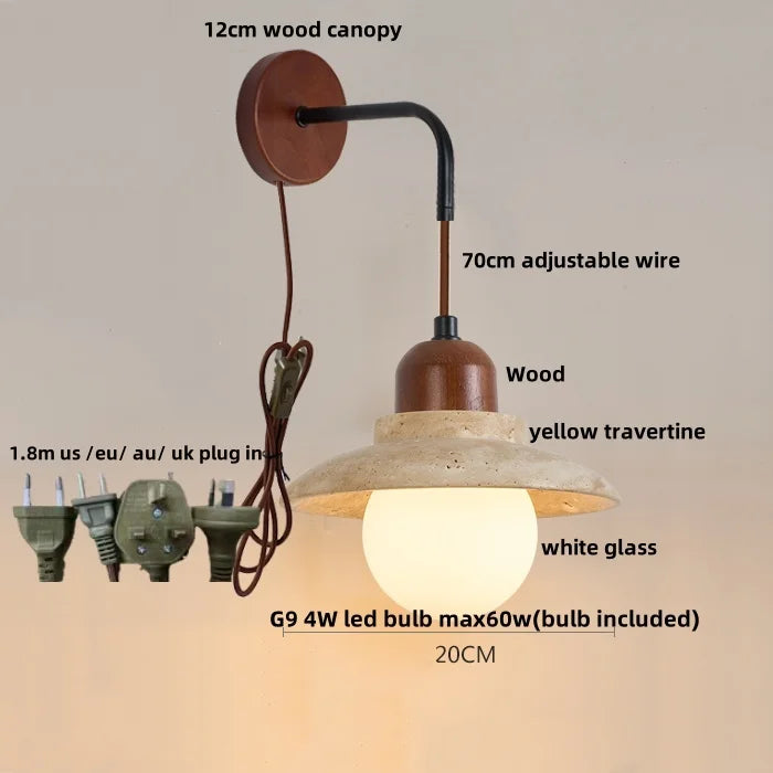 Afralia™ Nordic Wood LED Wall Sconce Yellow Travertine Stair Light