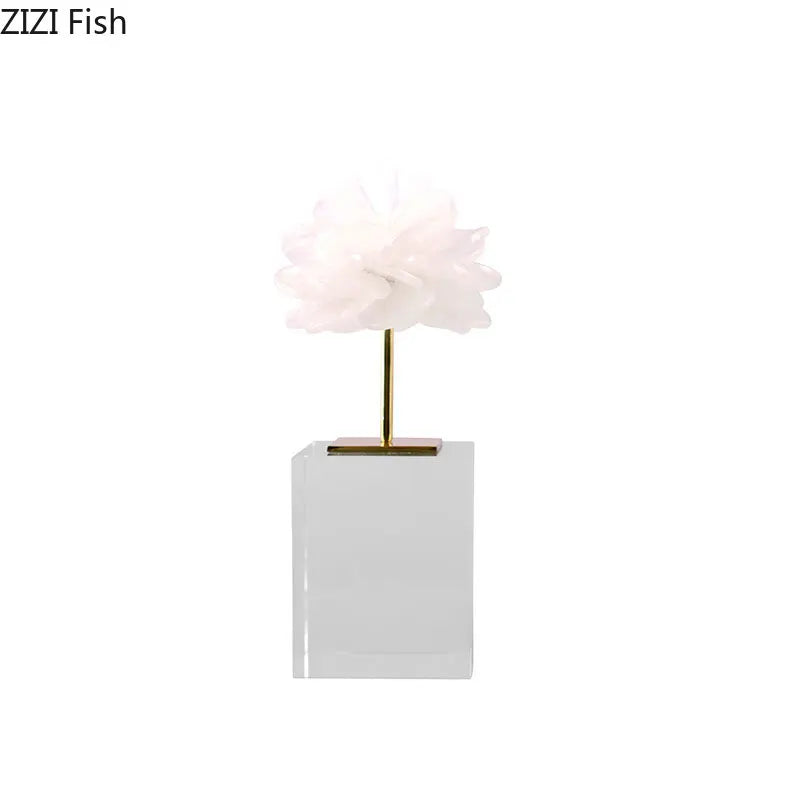 Afralia™ Crystal Petal Pink Desk Decoration Flower Sculpture for Modern Room Aesthetics