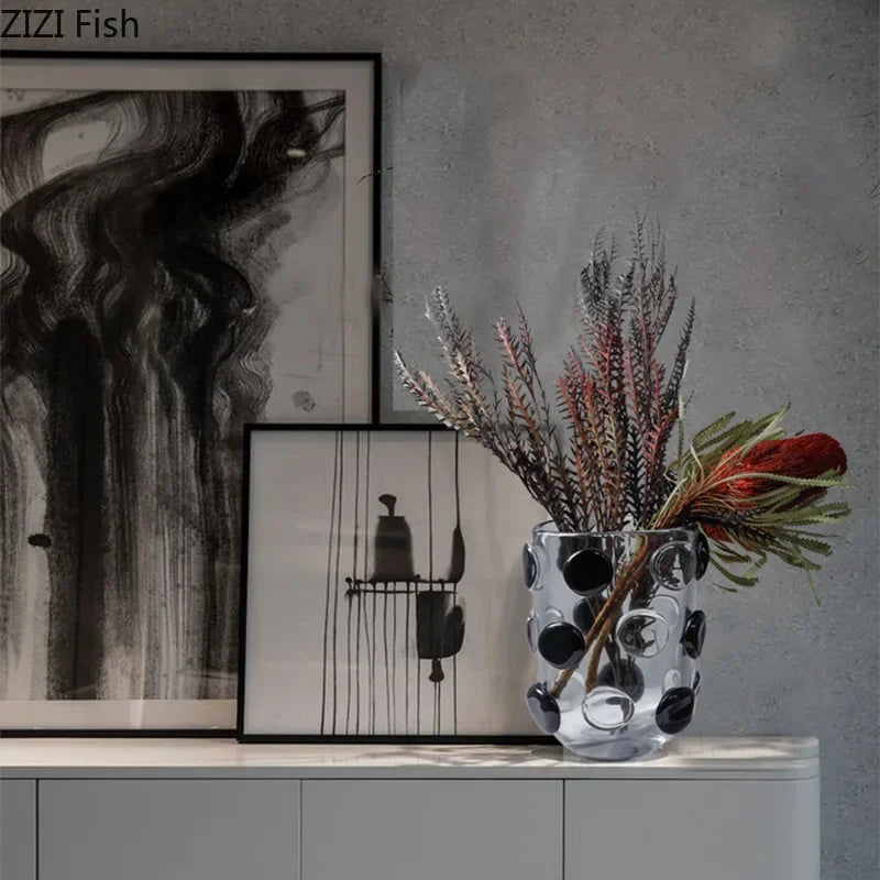 Afralia™ Polka Dot Glass Vase: Hydroponic Plant Pot Table Decor Floral Arrangement Room Aesthetic