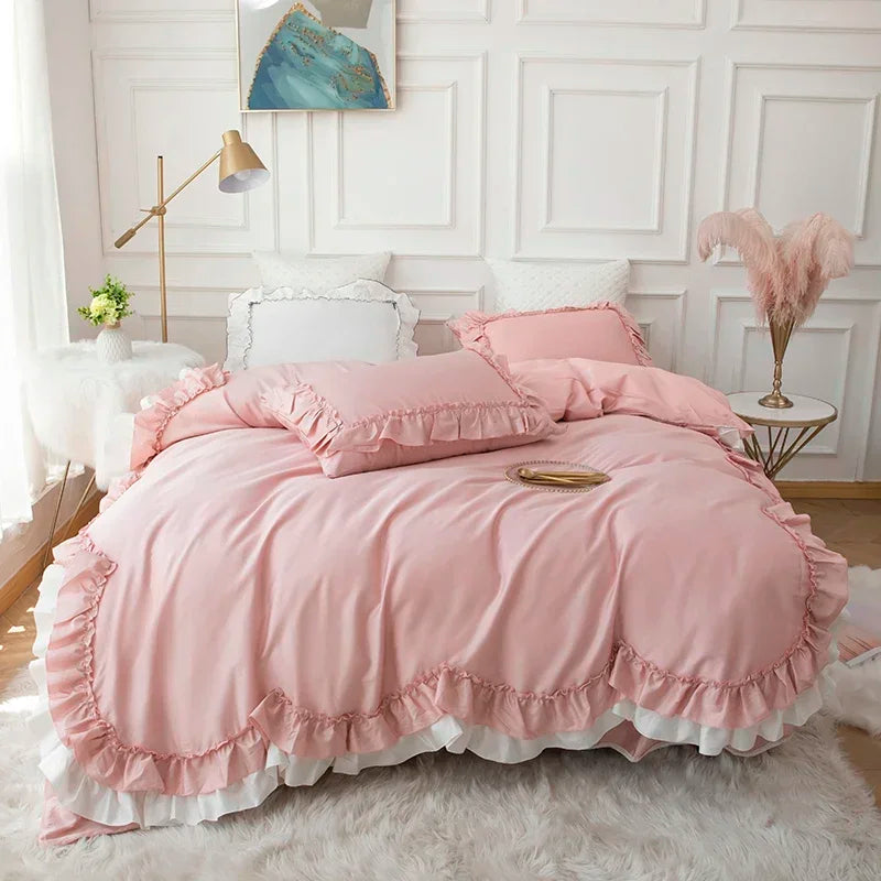 Afralia™ Princess Cotton Bedding Set: King Queen Twin Double Size Duvet Cover Sets