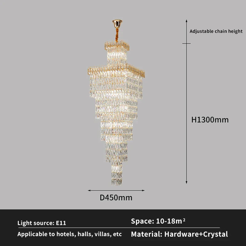Afralia™ Crystal Hollow Stair Chandelier for Duplex Villa and Hotel Lobby