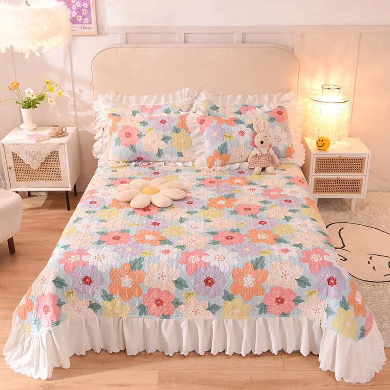Afralia™ Chiffon Quilted Bed Spread Set - Queen Size Cotton Bedspread Cover