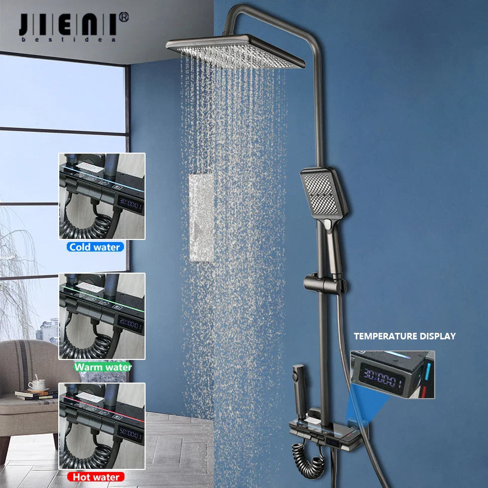 Afralia™ LED Rain Shower Set with Digital Display & Bidet Mixer Faucet