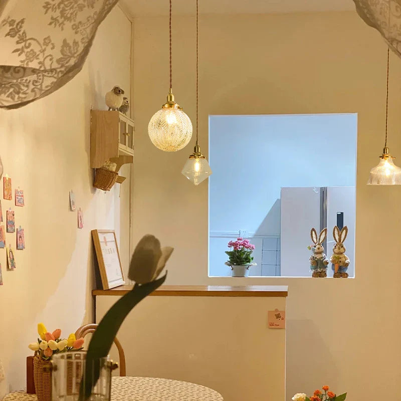 Afralia™ Clear Glass Copper LED Pendant Lamp for Home Decor & Lighting