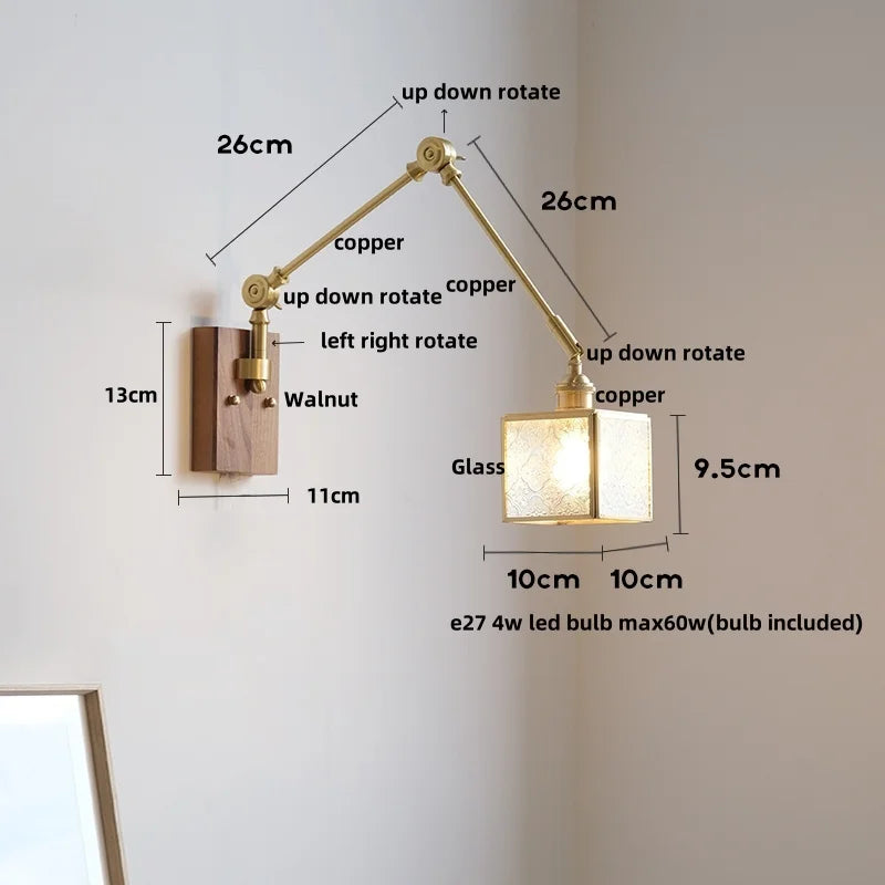 Afralia™ Wood LED Wall Light with Pull Chain Switch & Rotatable Amber Glass