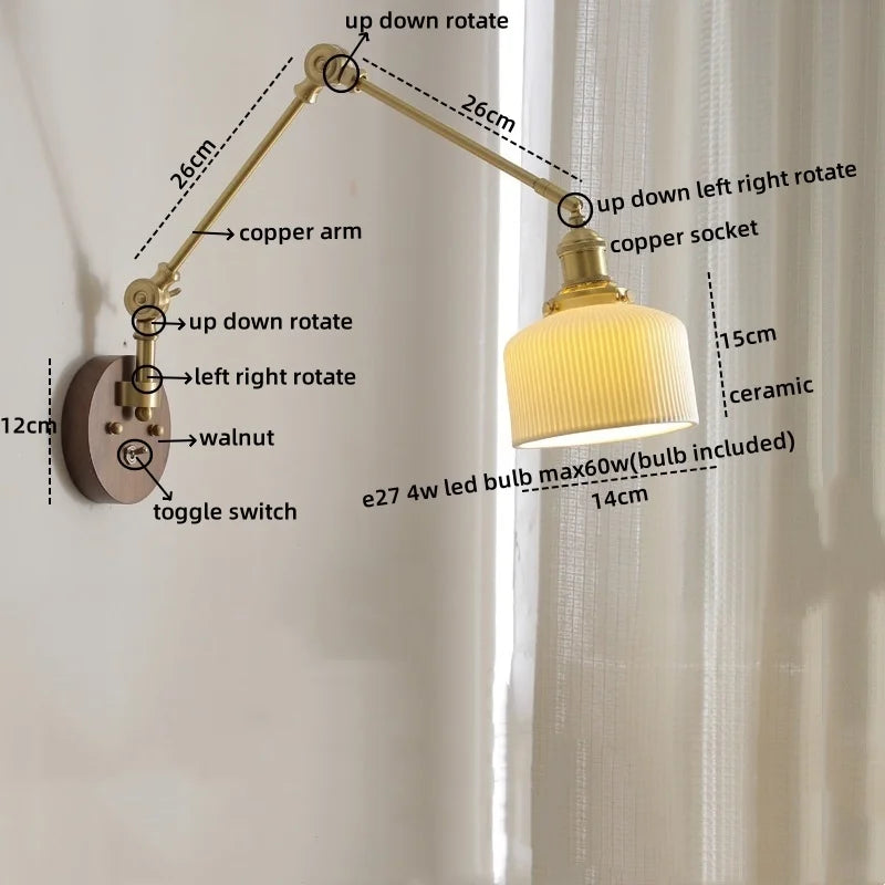 Afralia™ LED Wall Lamps Pull Chain Switch Modern Stair Light Fixtures, Ceramic Copper