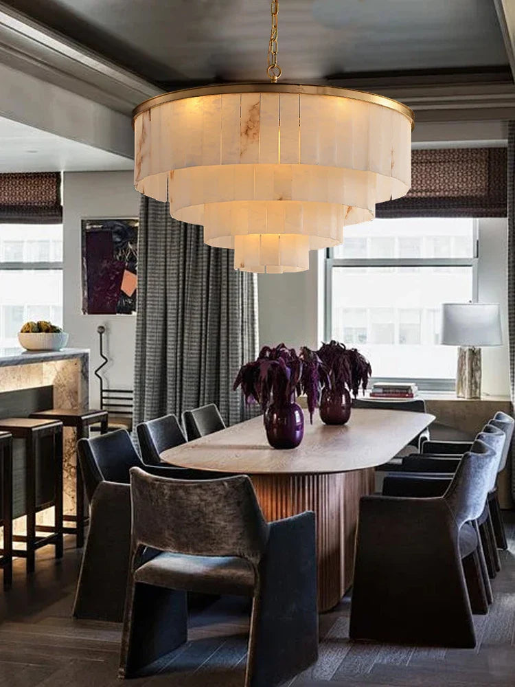 Afralia™ Marble Ceiling Chandelier Dimmable Round Vintage Hanging Lamp - 31" Luxe Dining Room Lighting