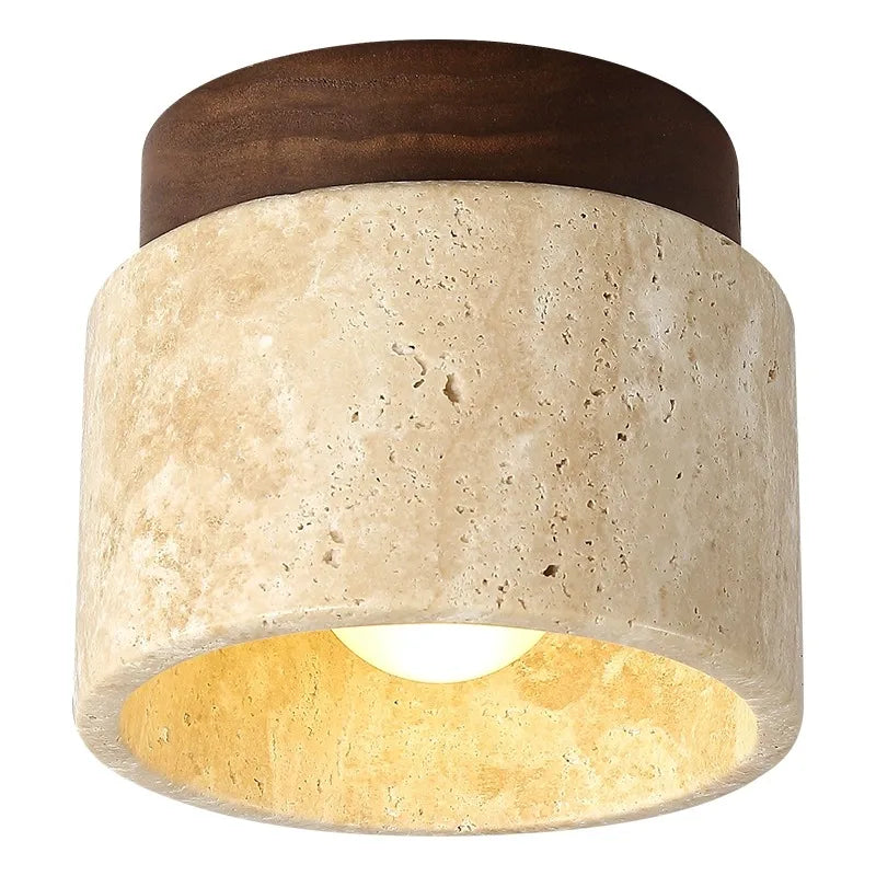 Afralia™ Retro Japanese Style Ceiling Lamp Stone Wood Wall Light