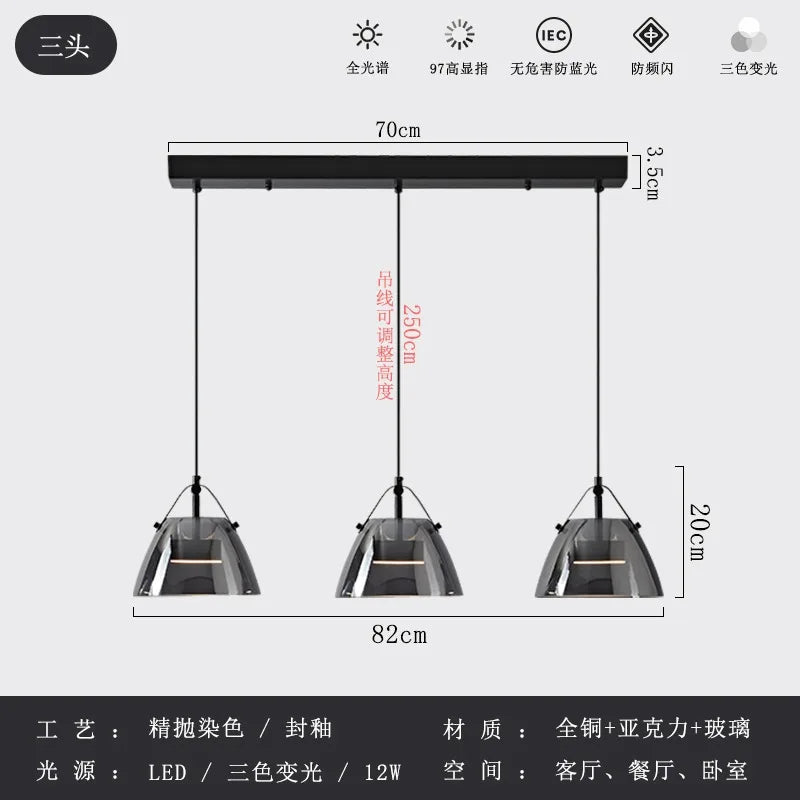 Afralia™ Copper Glass Pendant Lights LED Luxury Modern Fixtures for Bedroom Living Room