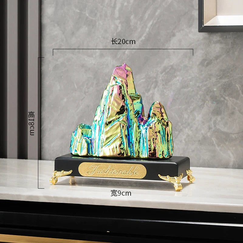 Afralia™ Ceramic Mountain Sculpture Decor - Golden/Silver Landscape Ornament