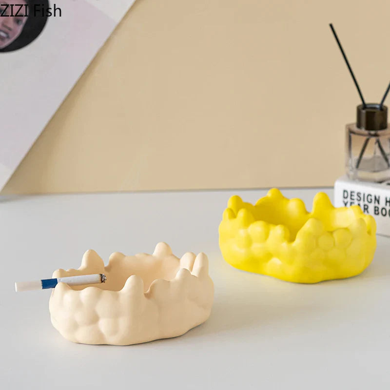 "Afralia™ Ceramic Bubble Clouds Ashtray for Home & Office Smoking Accessories"