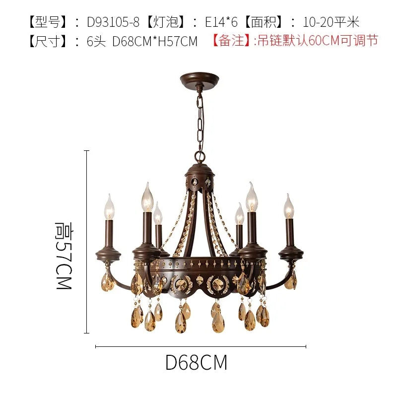 Afralia™ Iron Art Crystal Candle Chandelier LED Lighting for Living Room Bedroom Bar