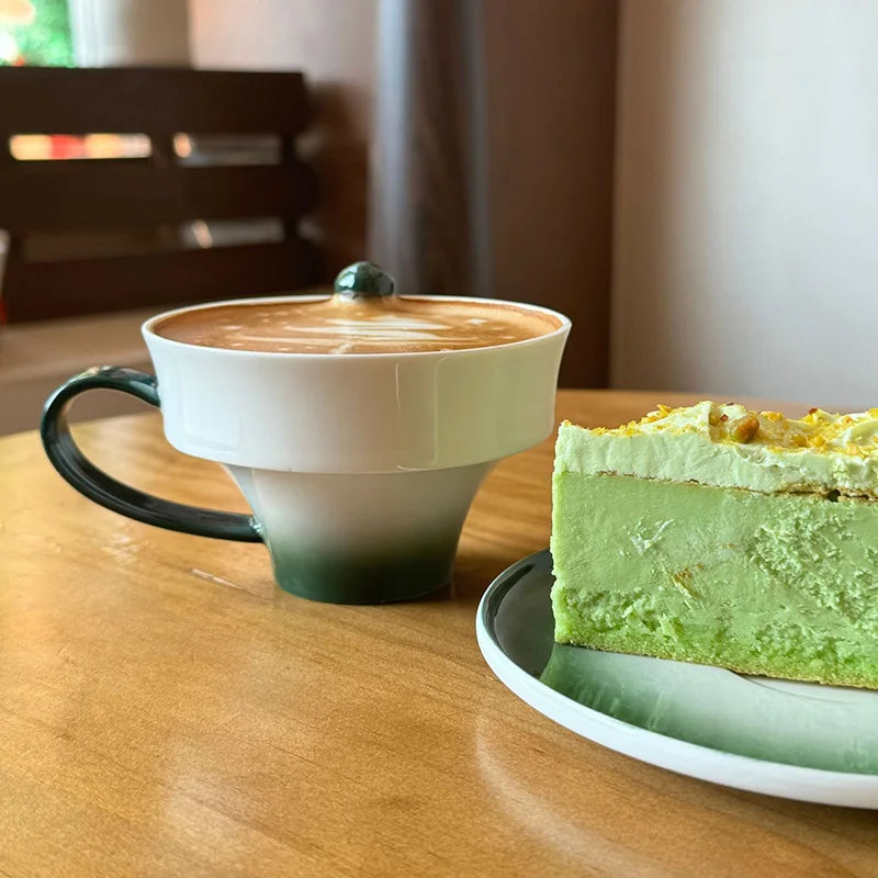 Afralia™ Red/Green Gradient Ceramic Cup & Saucer Set - Dining Table Coffee Mug