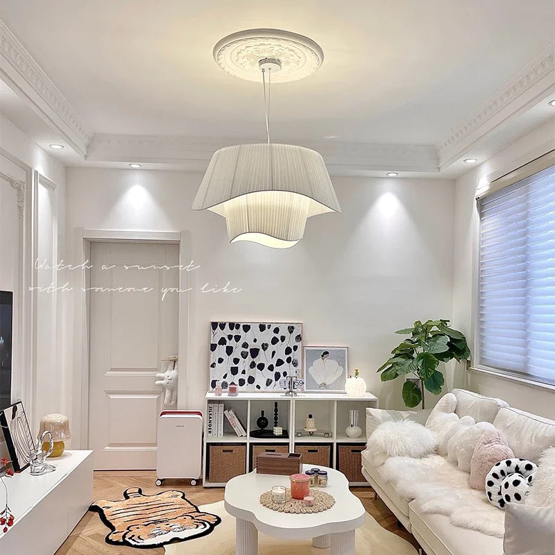 Afralia™ Wabi-sabi Fabric LED Pendant Light Minimalist Bedroom Chandelier Fixtures