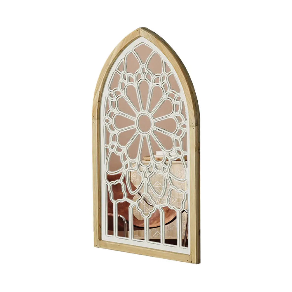 Afralia™ Gothic Rose Window Carved Mirror for Wall Decor in Living Room, Bedroom