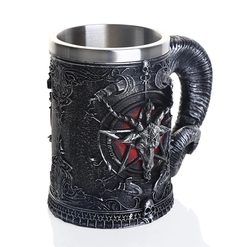 Afralia™ Baphomet Resin Stainless Steel Beer Glass Tankard Pub Bar Decor