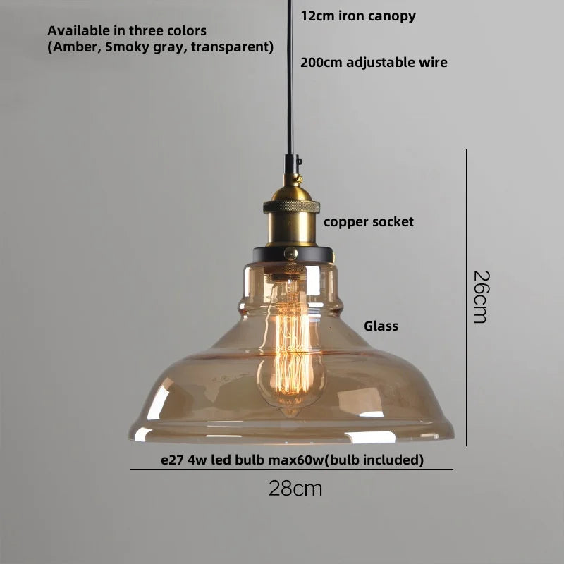 Afralia™ Vintage Copper LED Glass Pendant Lamp for Kitchen Coffee Restaurant Loft
