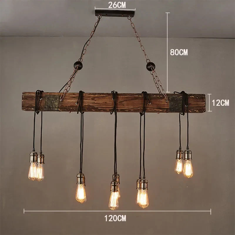 Afralia™ Retro Country Wooden Chandelier for Bar Cafe Restaurant, Industrial Style LED Lamps