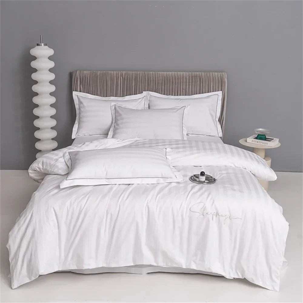 Afralia™ Nordic Grey Stripes Egyptian Cotton Bedlinens Set for Queen King Size