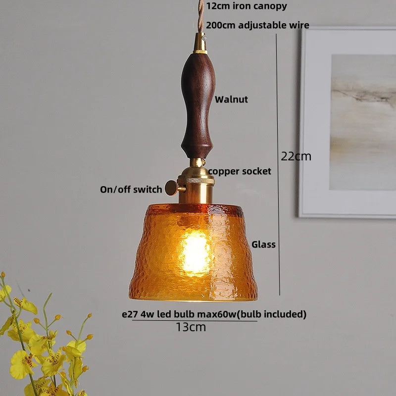 Afralia™ Walnut Wood LED Pendant Lights Colorful Glass Modern Kitchen Luminaira