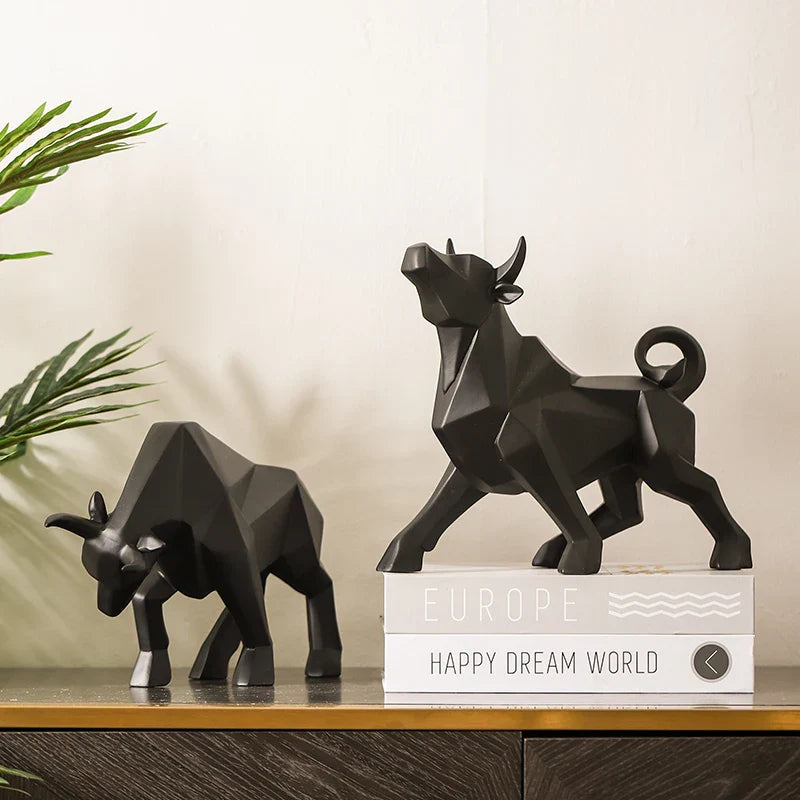 Afralia™ Geometric Bison Sculpture Resin Home Office Modern Decor Tabletop Figurine