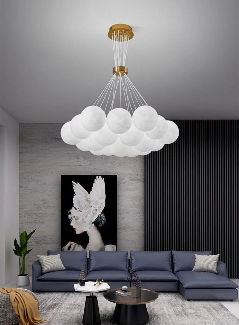 Afralia™ Moon Lampshade Ceiling Chandelier: LED Hanging Light for Home Decor, Living Room, Bedroom