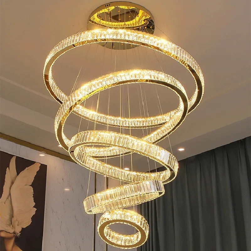 Afralia™ Crystal Round Chandelier: Elegant Stair Pendant Light for Luxury Home Decor