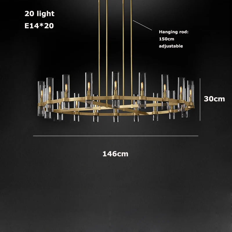 Afralia™ Modern Copper Glass Black Gold Round Chandelier LED Lighting Fixture