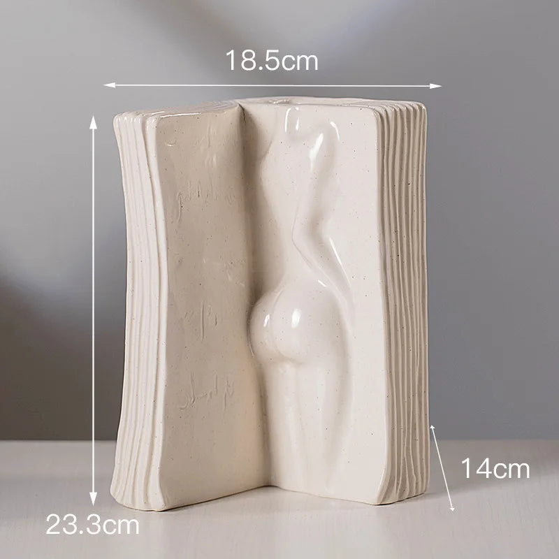 Afralia™ Ceramic Man Face Book Stand Vase for Room Decor and Storage