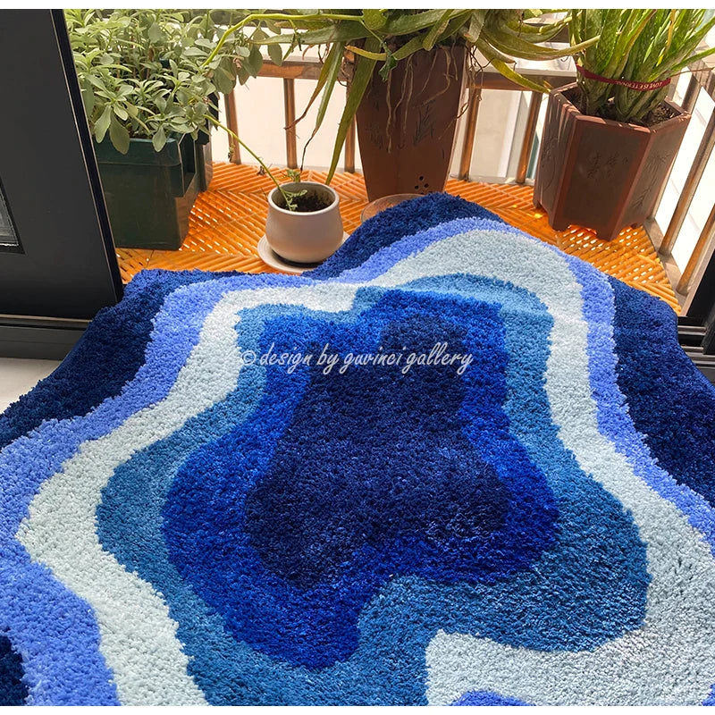 Afralia™ Cloudy Blues Wavy Retro Rug 80x120, Super Soft & Non-Slip Hand Tufted Carpet