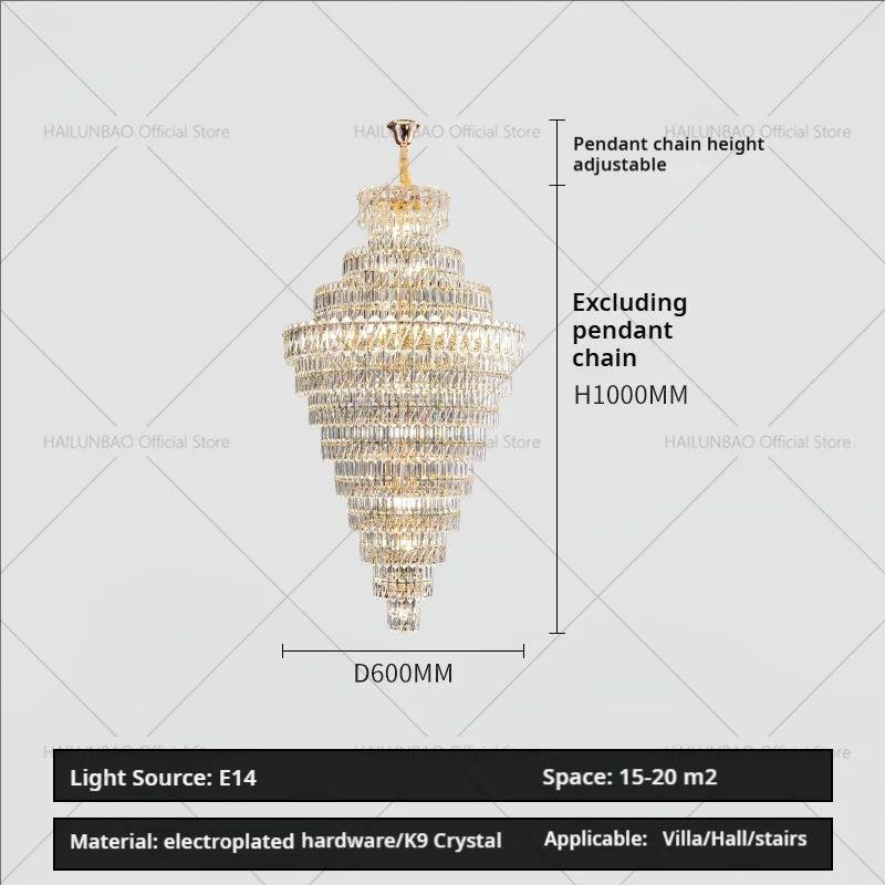 Afralia™ Crystal Chandelier: Penthouse Light Luxury for Villa Livingroom, Rotating Staircase Atmosphere