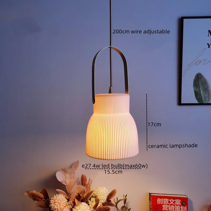 Afralia™ White Ceramic LED Pendant Light for Living Room Kitchen Bedroom