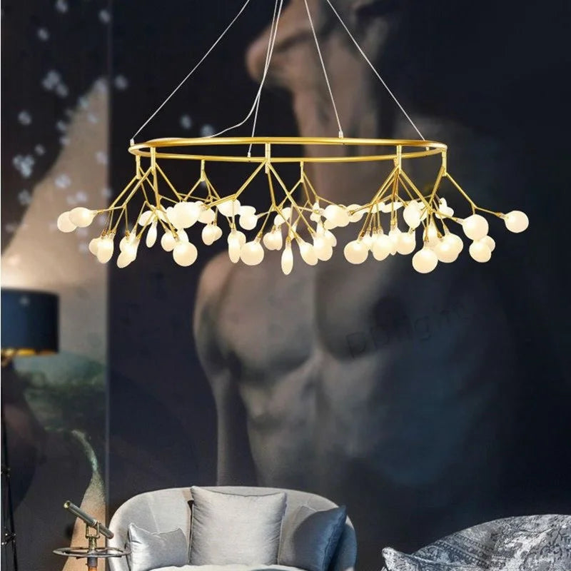 Afralia™ Firefly Round Chandelier: Modern Nordic Romantic Pendant Lamp for Living Room