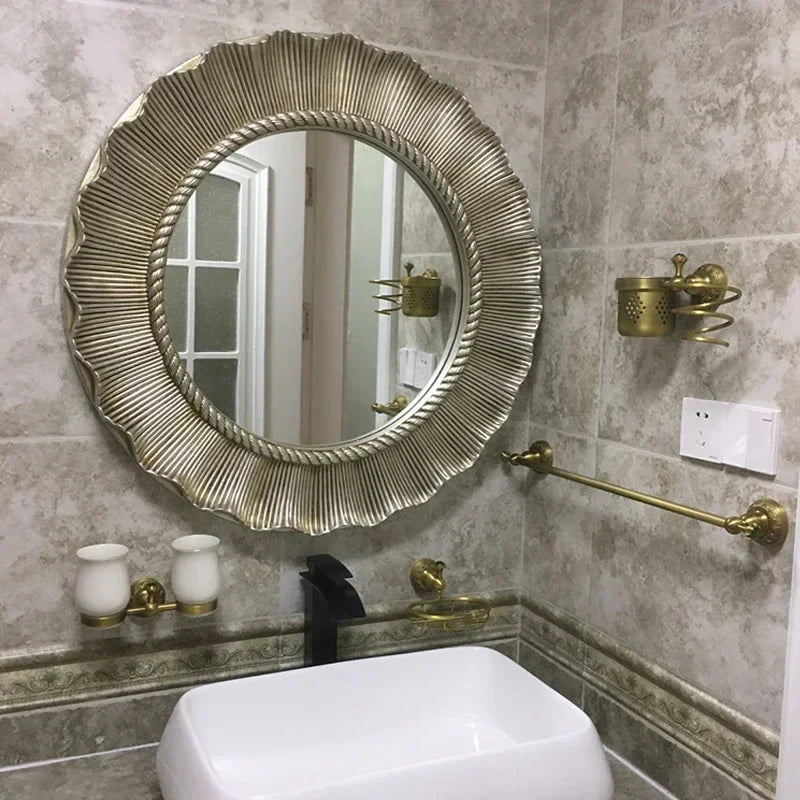 Afralia™ Sunflower Vintage Round Decorative Mirror for Living Room, Bedroom, Bathroom