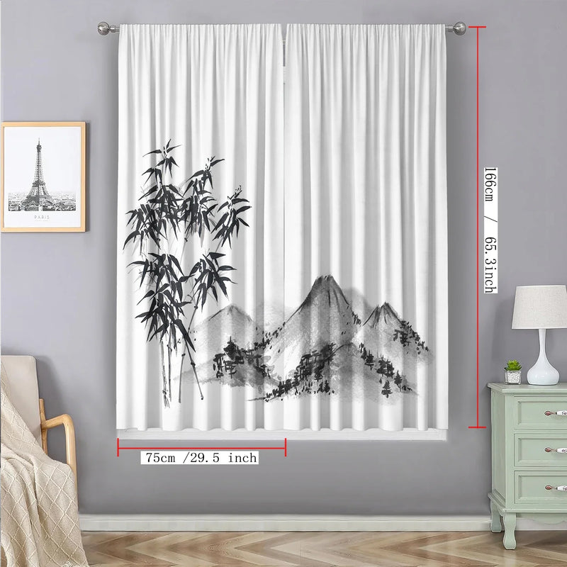 Afralia™ Bamboo Ink Painting Curtains for Home Decoration Elegant Finish