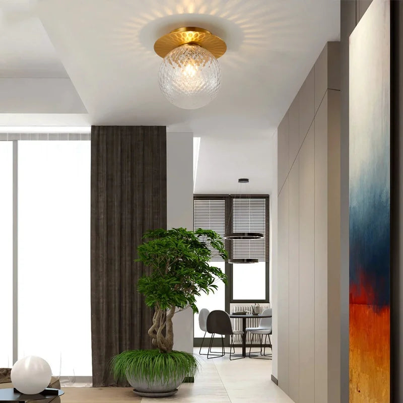 Afralia™ Iron Glass LED Ceiling Lamp Ball Shape Modern Living Room Light Fixtures