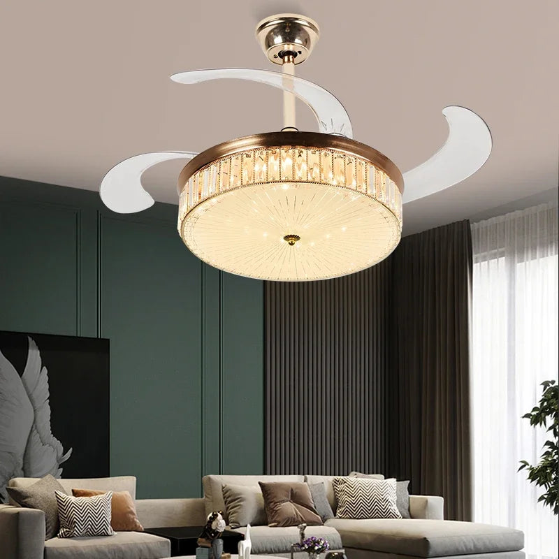 Afralia™ 42" Invisible LED Ceiling Fan with Retractable Blades & Remote Control