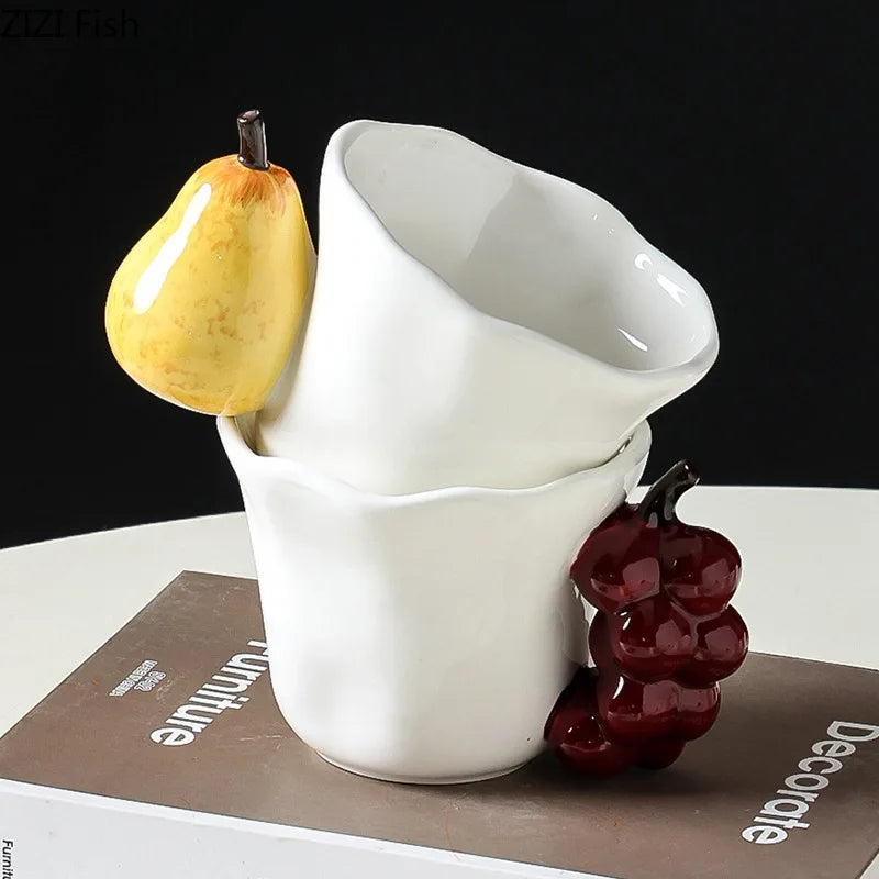 Afralia™ Fun Fruits Ceramic Mug Lemon/grape Dining Coffee Afternoon Tea Cup