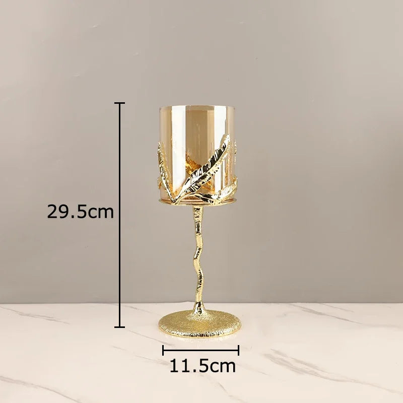 Afralia™ Golden Branches Candle Holders Metal Glass Candlestick Aroma Container
