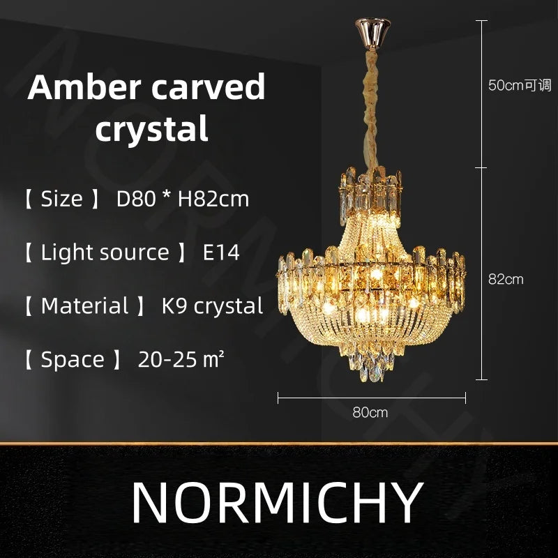 Afralia™ Light Luxury Crystal Ceiling Chandelier in Amber & Smoky Grey, LED Elegant Lustre