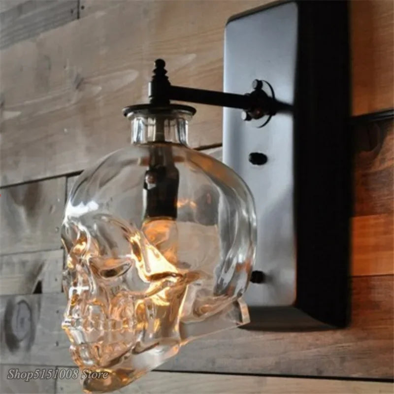 Afralia™ Nordic Skull Bones Clear Glass Bottle LED Wall Sconce for Dinning Room and Bar