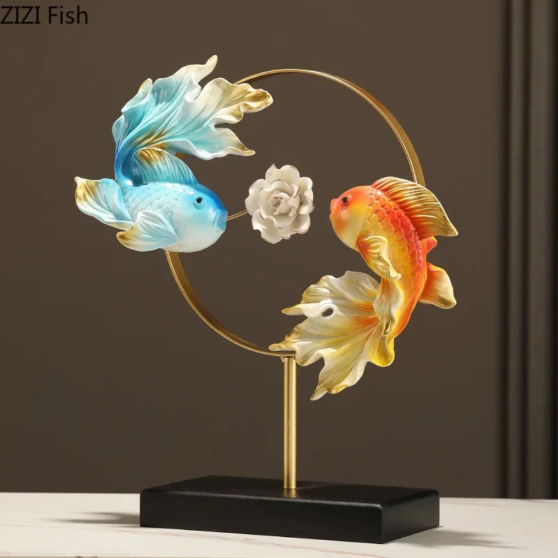 Afralia™ Lotus Carp Resin Sculpture Decor - Desk Ornaments for Aesthetic Room Decor