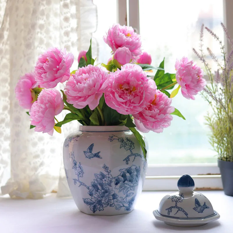 Afralia™ Blue White Porcelain Vase Vintage Ceramic Flower Home Decor Jar