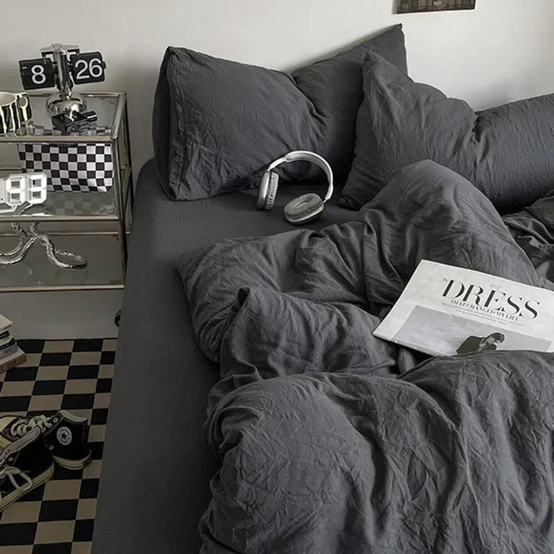 Afralia™ Solid Sleep Naked Cotton Bedding Set 4Pcs, Super Soft Mix Colored Comfort Bed Liner