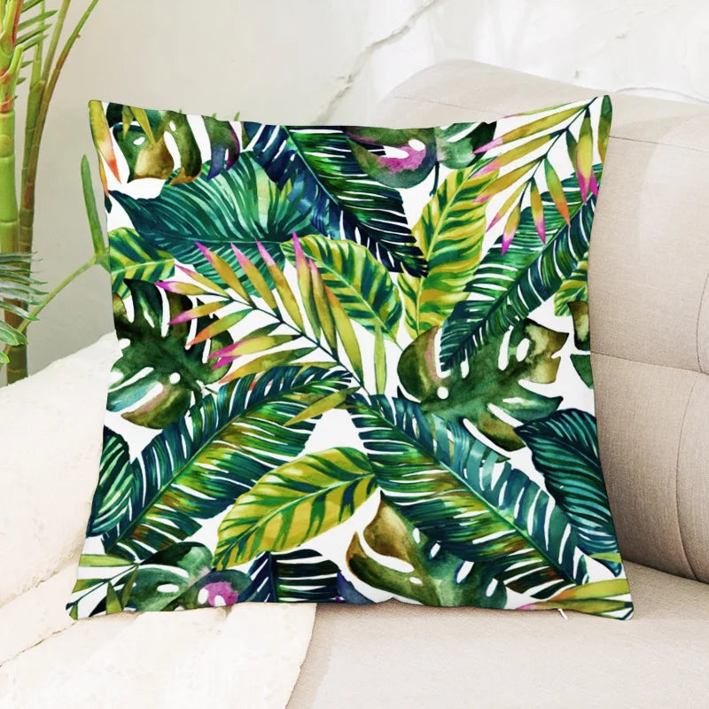 Tropical Plants Cushion Cover - Afralia™ Green Leaves Decorative Pillowcase